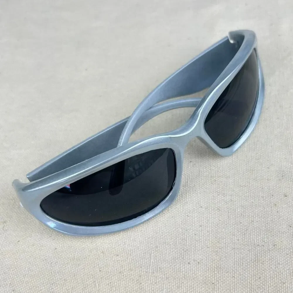 Vintage Y2K surfer style silver rounded sunglasses cyber grunge techno